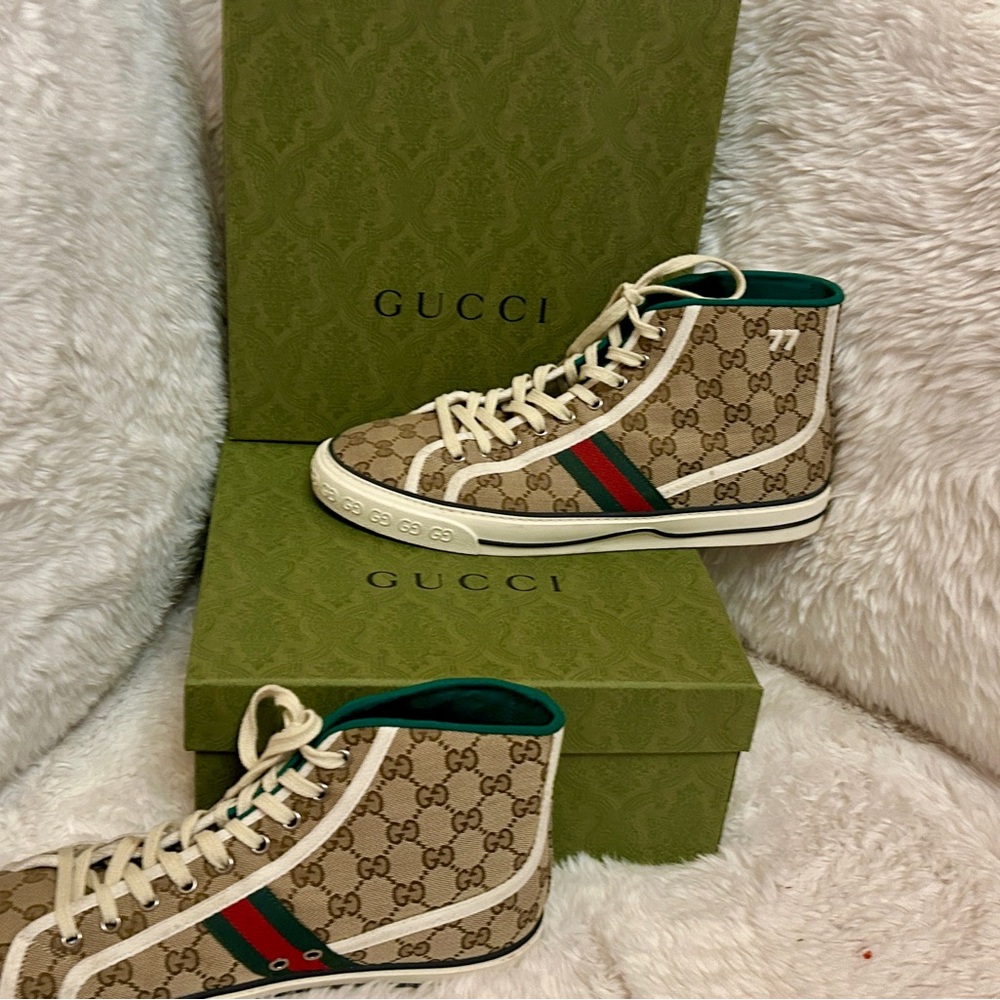 Gucci Canvas and Green High-Top Sneakers